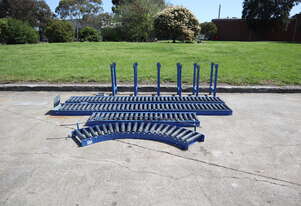 4 Piece Roller Conveyor Set with Curved Section and Stands - 9m Long