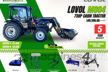 TANNERTRACK - LOVOL M804 75HP 4WD Tractor inc Loader & 4in1Bucket