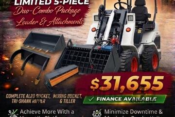   Ozziquip AL20 Mini Loader 4-in-1 with Mixing Bucket, Ripper and Tiller 5-Piece Package