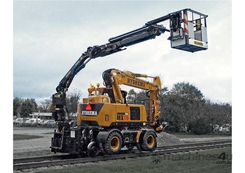 Hydrema Rail Lift Work Platform & Crane for Safe Elevated Rail Work!