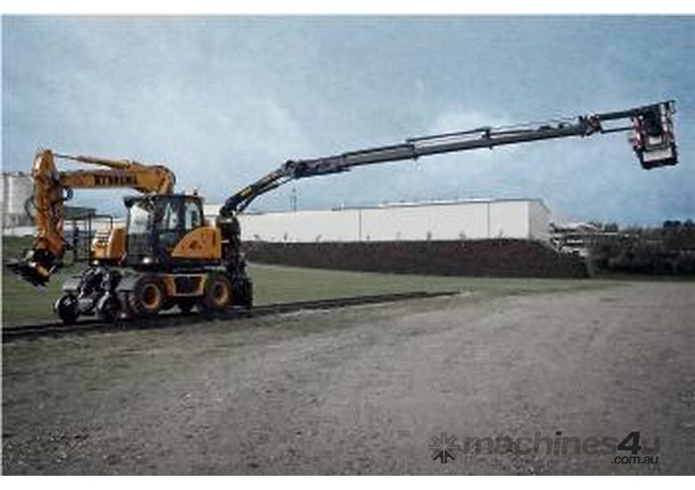 Hydrema Rail Lift Work Platform & Crane for Safe Elevated Rail Work!