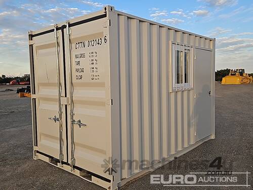 Unused 12' Mini Container, Single Walk Door, Lock Box, Window, Fork Pockets 