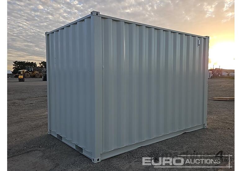 caption Unused 12' Mini Container, Single Walk Door, Lock Box, Window, Fork Pockets
