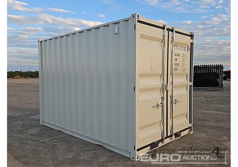 caption Unused 12' Mini Container, Single Walk Door, Lock Box, Window, Fork Pockets