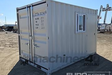 Un  12' Mini Container, Single Walk Door, Lock Box, Window, Fork Pockets