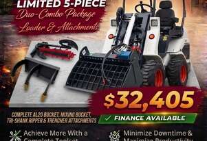 New Ozziquip AL20 Mini Loader 4-in-1 with Mixing Bucket, Ripper and Trencher 5-Piece Package