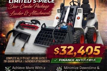   Ozziquip AL20 Mini Loader 4-in-1 with Mixing Bucket, Ripper and Trencher 5-Piece Package