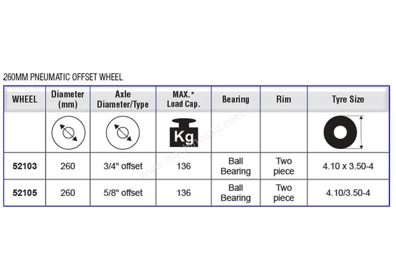 caption 52103 - 260MM SILVER SERIES PNEUMATIC OFFSET WHEEL
