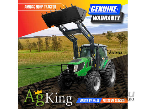 caption AgKing - 90HP Tractor A/C Cabin 4WD AK904C with FEL & 4in1 Bucket