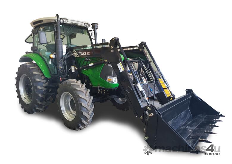 caption AgKing - 90HP Tractor A/C Cabin 4WD AK904C with FEL & 4in1 Bucket