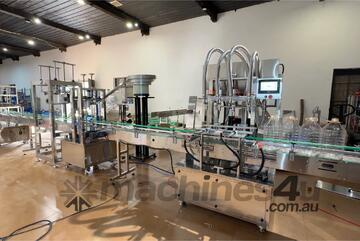4 Head Filling Line with Cap Feeder, Press Capping and Labelling Machine