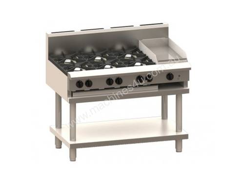 Luus CS-6B3C 1200mm Cooktop with 6 Burners, 300mm Chargrill & Shelf Professional Series