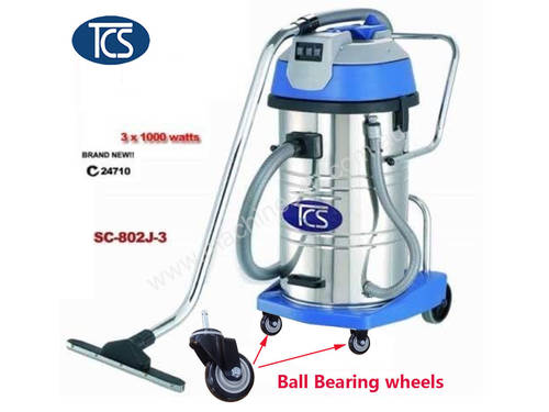 TCS Commercial 80L Wet & Dry Vacuum Cleaner 3x1000W Ametek Motor with Ball Bearing Wheels