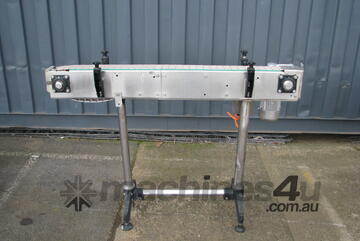 Motorised Narrow Slat Belt Bottle Line Conveyor - 1.3m long