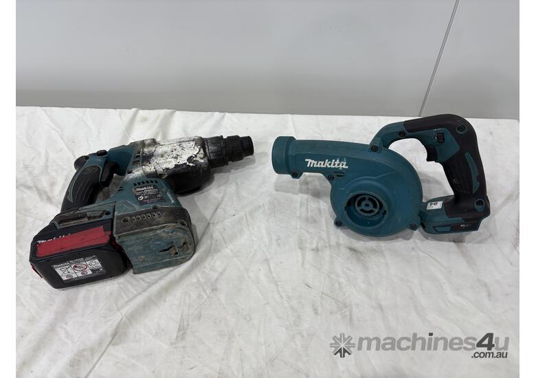 caption Makita Hammer Drill and Blower (Police Lost & Stolen)