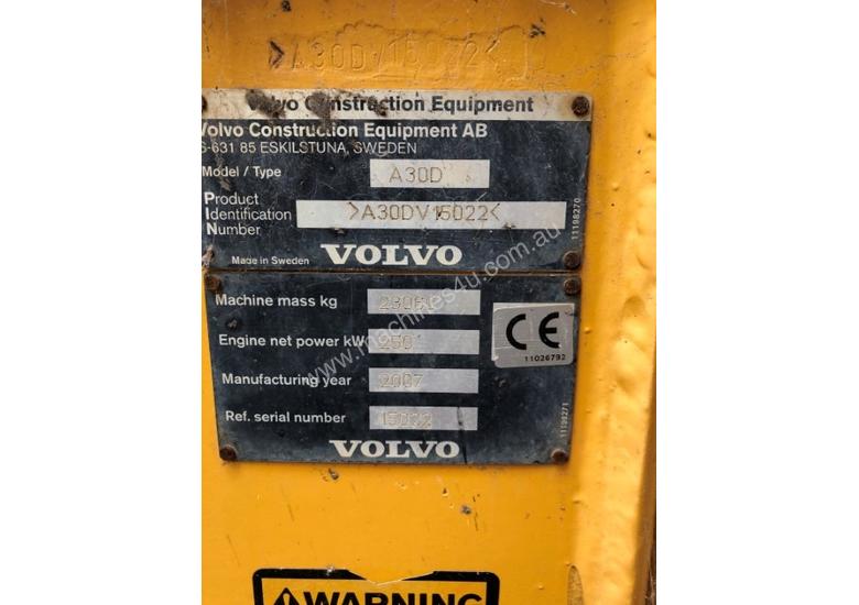 caption 2007 VOLVO A30D 6X6 ARTICULATED DUMP TRUCK
