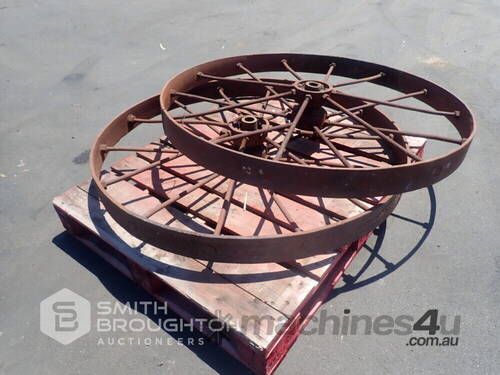 2 X VINTAGE STEEL WAGON WHEELS