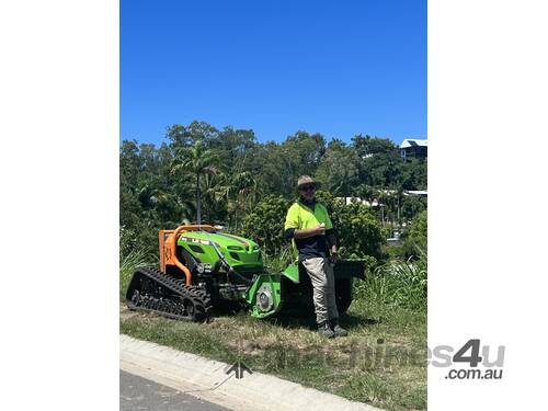 caption Slashing Machine/Lawnmower Remote Control on Tracks with Trailer