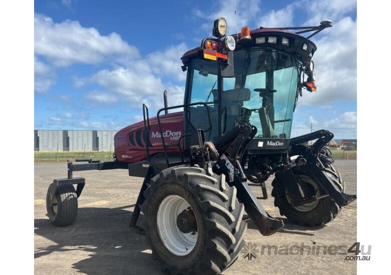 caption Macdon M155 Windrower & 30ft Front on Trailer