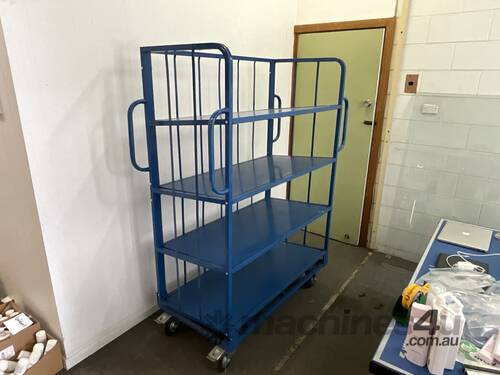 Mobile 4 shelf stock storage unit