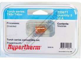 Hypertherm 45A Nozzle 220671 Powermax45 with T45v/T45m Torch (Does not suit 45XP) (Pack of 5) - picture1' - Click to enlarge