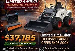Brand New Ozziquip AL40 Mini Loader 4-in-1 with Mixing Bucket and Tiller 4-Piece Package