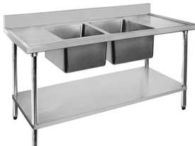 F.E.D. Economic 304 Grade SS Double Sink Benches 2400x600x900 with two 610x400x250 sinks - picture1' - Click to enlarge