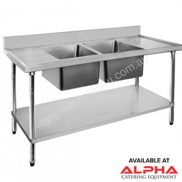 F.E.D. Economic 304 Grade SS Double Sink Benches 2400x600x900 with two 610x400x250 sinks