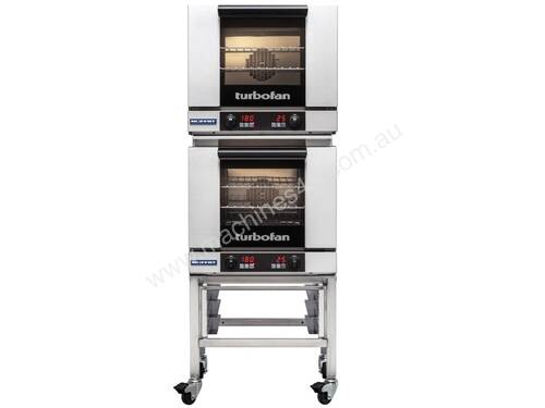 Turbofan E23D3/2 - Half Size Digital Electric Convection Ovens Double Stacked on a Stainless Steel B