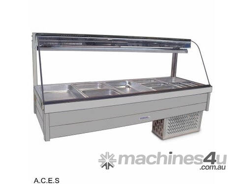 ROBAND CURVED GLASS COLD FOOD BARS - REFRIGERATED COLD PLATE & CROSS FIN COIL - DOUBLE ROW - 8 Pans