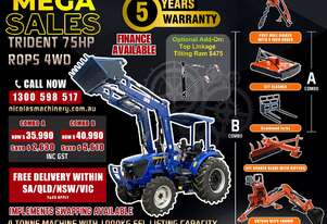 TRIDENT MEGA SALE 75HP 4WD CANOPY TRACTOR WITH 4IN1 BUCKET COMBO DEAL 5 YEARS WARRANTY