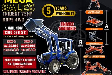 TRIDENT MEGA SALE 75HP 4WD CANOPY TRACTOR WITH 4IN1 BUCKET COMBO DEAL 5 YEARS WARRANTY