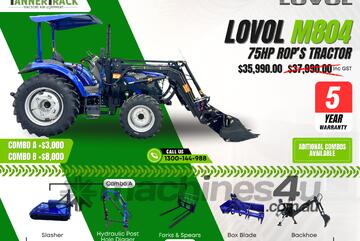 TANNERTRACK - LOVOL TB-3 75HP Rop's, Synchromesh Gearbox 4WD Tractor with 4in1 Loader