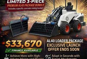 Brand New Ozziquip AL40 Mini Loader 4-in-1 with Mixing Bucket 3-Piece Package