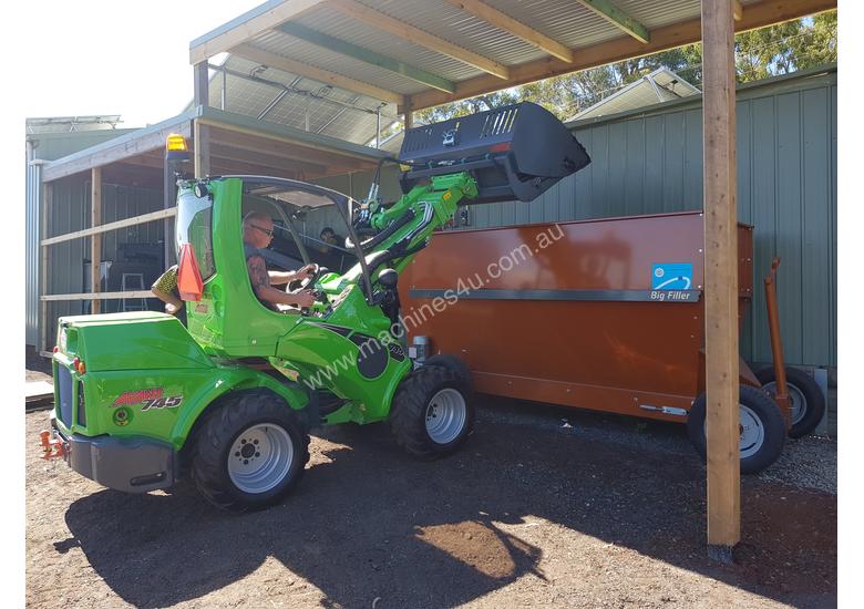 caption Avant 745 Wheel Loader W/ Hi-tip Bucket