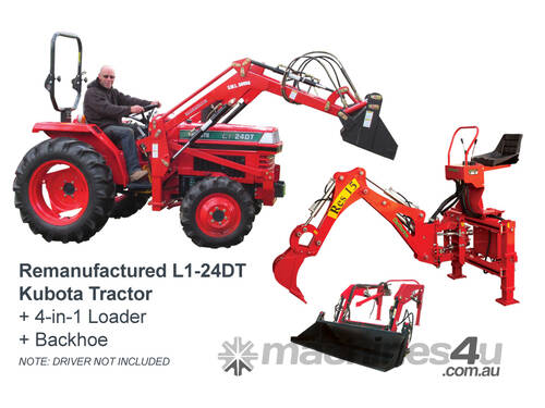 caption Kubota 28hp 4WD Diesel Tractor + FEL + Backhoe