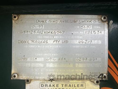 1999 Drake Quad Axle Low Loader O.D Quad Axle Float Trailer