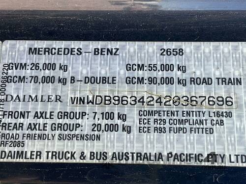 2019 Mercedes Benz Actros 2658 Prime Mover Sleeper Cab