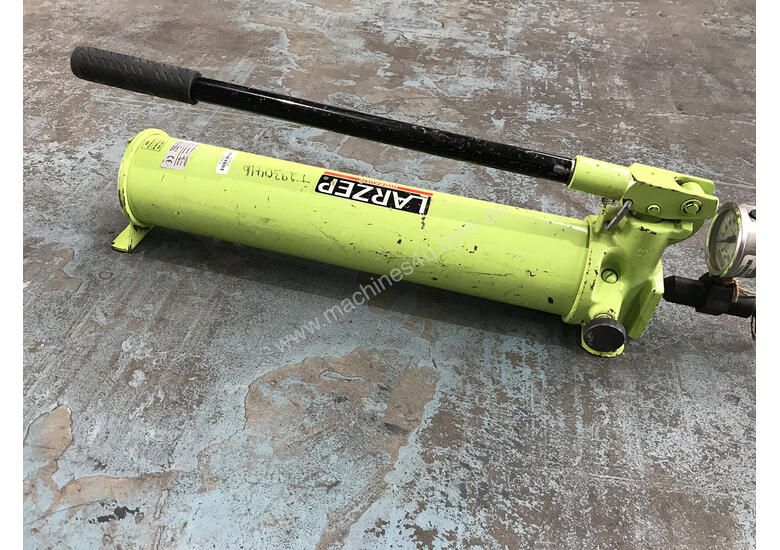 Used Larzep Larzep Hydraulic Porta Power Hand Pump Two Speed c w Hose