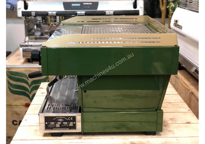 caption LA MARZOCCO LINEA PB 2 GROUP CUSTOM GREEN & GOLD ESPRESSO COFFEE MACHINE