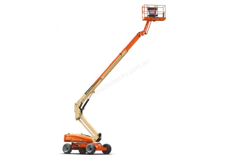 caption JLG 60ft Electric Knuckle Boom Lift – Perfect for Indoor and Outdoor Jobs!
