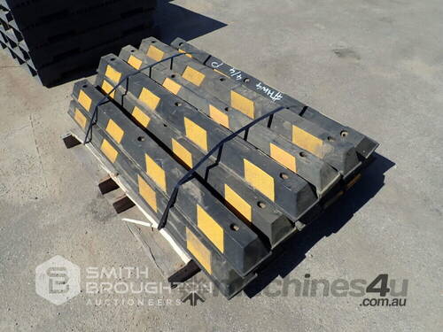 PALLET COMPRISING OF PARKING BARRIERS, 5 X PALSTIC PALLETS & 2 X TUBS