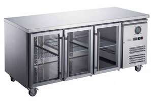 FED-X Three Glass Door Bench Fridge Stainless Steel - XUB6C18G3V