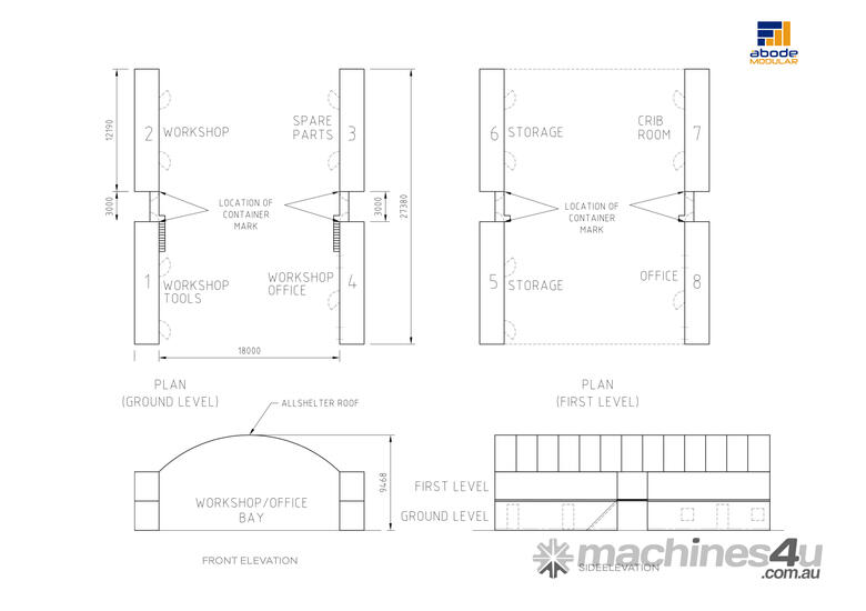 Heavy Equipment Workshop – Allshelter Igloo 18W x 28L x 9.5H – custom-built, includes offices & cri
