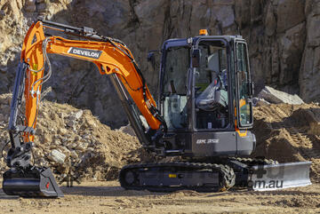 Develon Excavator DX-35 with Cabin & Tilting Quick Hitch with Bucket Kit