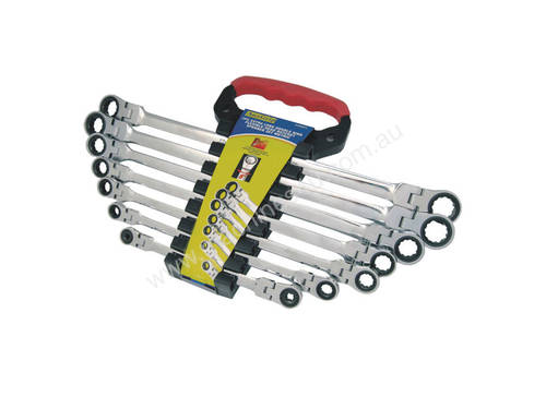 A89801 - 7 PC EXTRA LONG DOUBLE RING FLEX-HEAD RATCHET SPANNERS