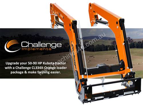 Match your Kubota 50-90 HP farming tractor with a new Challenge CL334X-Orange front-end loader