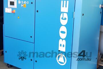 BOGE S-40 30kw 'New'. MARK 15kw. PILOTAIR PAC22 22kw 2250hrs. COMPAIR 45kw VariSpd +Dryer +Tank