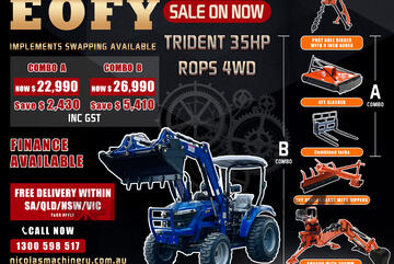 TRIDENT EOFY 35HP 4WD CANOPY TRACTOR WITH 4IN1 BUCKET COMBO DEAL 3 YEARS LABOUR AND PARTS WARRA