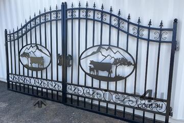 8FT Cow Design Wrought Iron Style Gates